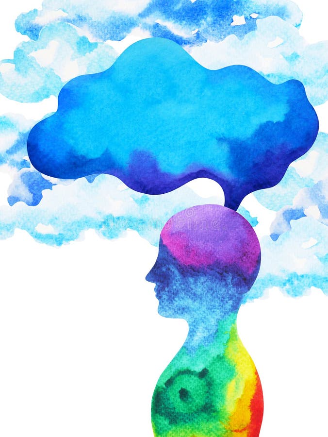 人头，chakra力量，启发摘要认为在您的头脑，水彩绘画里面 向量例证